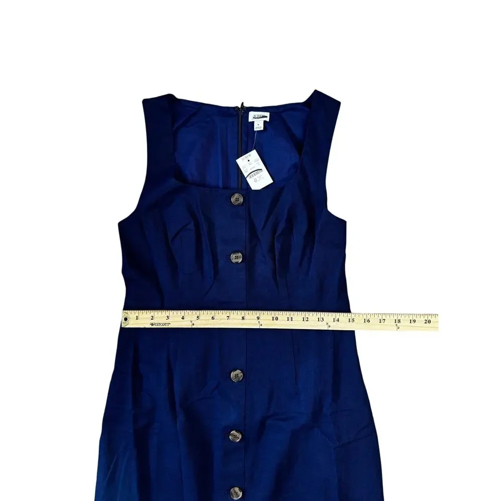 J.Crew Linen Cotton Blend Button Front Old Money Midi Dress Blue 6